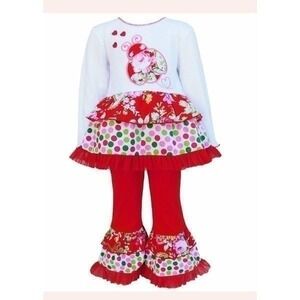 Ladybug & Hearts Red Polka Dot‎ Floral Valentine's Day Outfit size 4/5